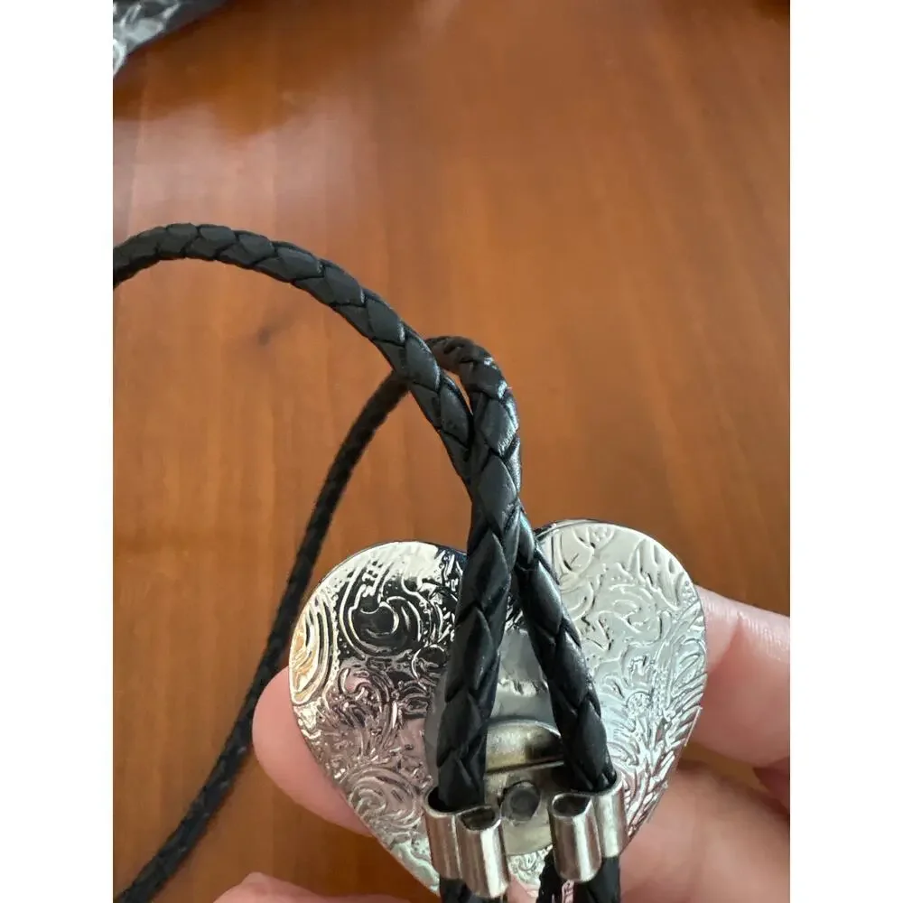 Vintage 90s Heart Locket Bolo Tie Leather Cord